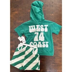 Grayson Threads Kids Green West 74 Coast hoodie with stripped shorts set 4T